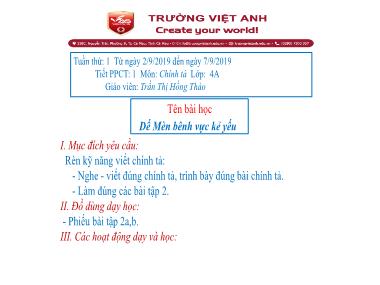 Bài giảng Tiếng việt Lớp 4 - Chính tả: Dế Mèn bênh vực kẻ yếu - Trần Thị Hồng Thảo
