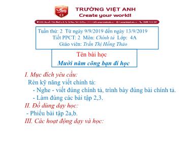 Bài giảng Tiếng việt Lớp 4 - Chính tả: Mười năm cõng bạn đi học - Trần Thị Hồng Thảo