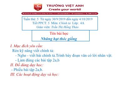 Bài giảng Tiếng việt Lớp 4 - Chính tả: Những hạt thóc giống - Trần Thị Hồng Thảo