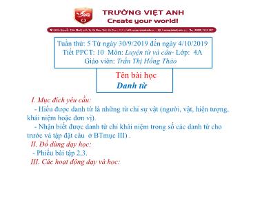 Bài giảng Tiếng việt Lớp 4 - Luyện từ và câu: Danh từ - Trần Thị Hồng Thảo