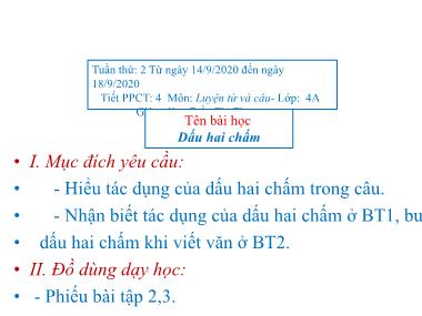 Bài giảng Tiếng việt Lớp 4 - Luyện từ và câu: Dấu hai chấm - Trần Thị Thu