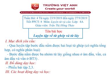 Bài giảng Tiếng việt Lớp 4 - Luyện từ và câu: Luyện tập về từ ghép và từ láy - Trần Thị Hồng Thảo