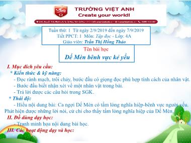 Bài giảng Tiếng việt Lớp 4 - Tập đọc: Dế Mèn bênh vực kẻ yếu - Trần Thị Hồng Thảo