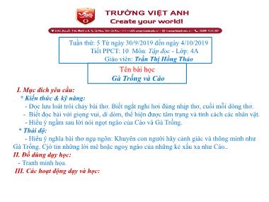 Bài giảng Tiếng việt Lớp 4 - Tập đọc: Gà Trống và Cáo - Trần Thị Hồng Thảo