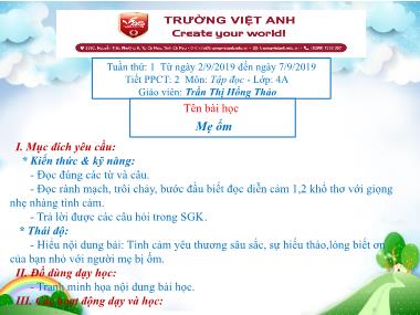 Bài giảng Tiếng việt Lớp 4 - Tập đọc: Mẹ ốm - Trần Thị Hồng Thảo