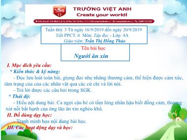 Bài giảng Tiếng việt Lớp 4 - Tập đọc: Người ăn xin - Trần Thị Hồng Thảo