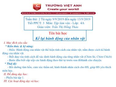 Bài giảng Tiếng việt Lớp 4 - Tập làm văn: Kể lại hành động của nhân vật - Trần Thị Hồng Thảo