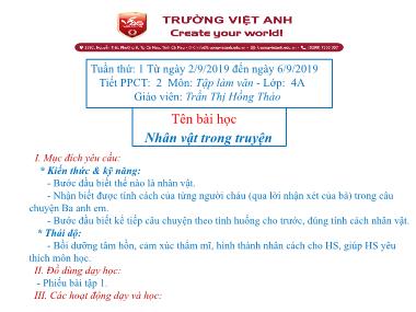 Bài giảng Tiếng việt Lớp 4 - Tập làm văn: Nhân vật trong truyện - Trần Thị Hồng Thảo