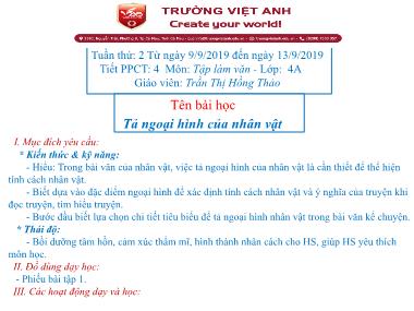 Bài giảng Tiếng việt Lớp 4 - Tập làm văn: Tả ngoại hình của nhân vật - Trần Thị Hồng Thảo