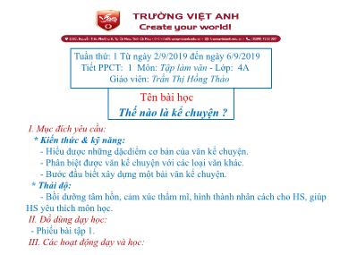 Bài giảng Tiếng việt Lớp 4 - Tập làm văn: Thế nào là kể chuyện? - Trần Thị Hồng Thảo