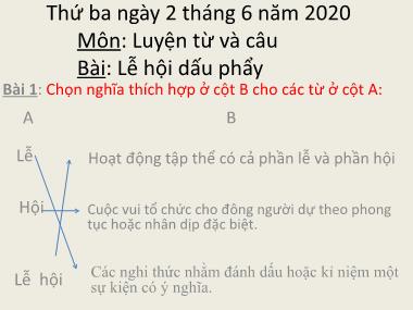 Bài giảng Tiếng việt Lớp 3 - Luyện từ và câu: Mở rộng vốn từ Lễ hội, Dấu phẩy