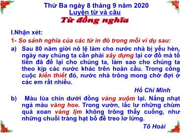 Bài giảng môn Tiếng việt Khối 5 - Luyện từ và câu: Từ đồng nghĩa - Năm học 2020-2021