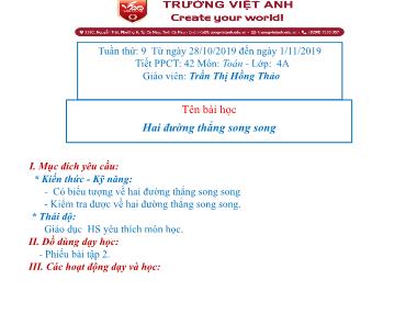 Bài giảng môn Toán Lớp 4 - Hai đường thẳng song song - Trần Thị Hồng Thảo