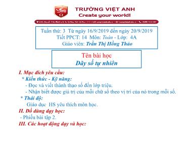 Bài giảng Toán Lớp 4 - Dãy số tự nhiên - Trần Thị Hồng Thảo