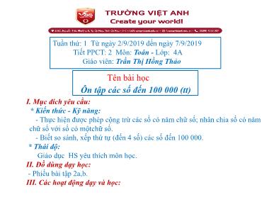 Bài giảng Toán Lớp 4 - Ôn tập các số đến 100.000 (Tiếp theo) - Trần Thị Hồng Thảo