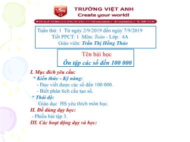 Bài giảng Toán Lớp 4 - Ôn tập các số đến 100.000 - Trần Thị Hồng Thảo