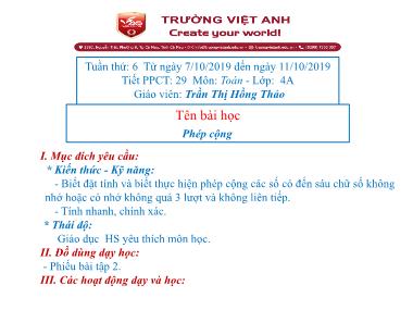 Bài giảng Toán Lớp 4 - Phép cộng - Trần Thị Hồng Thảo