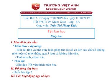 Bài giảng Toán Lớp 4 - Phép trừ - Trần Thị Hồng Thảo