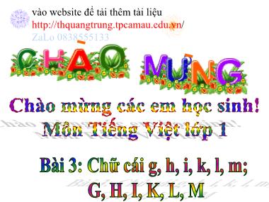 Bài giảng môn Tiếng Việt Lớp 1 - Bài 3 Học vần: Chữ cái g, h, i, k, l, m; G, H, I, K, L, M - Trường Tiểu học Quang Trung