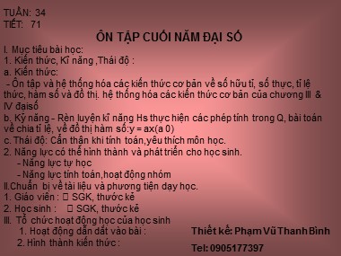 Bài giảng Đại số Lớp 7 - Tiết 71: Ôn tập cuối năm - Phạm Vũ Thanh Bình