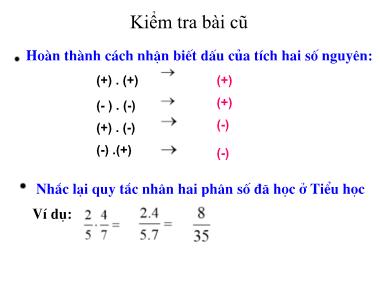 Bài giảng môn Số học Khối 6 - Chương 3, Bài 10: Phép nhân phân số