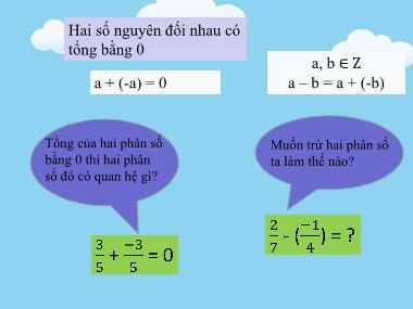 Bài giảng môn Số học Lớp 6 - Chương 3, Bài 9: Phép trừ phân số