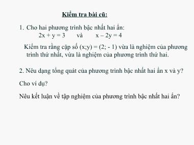 Bài giảng Đại số Lớp 9 - Chủ đề: Ôn tập chương 3 Hệ hai phương trình bậc nhất hai ẩn