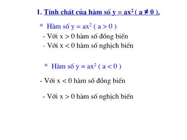 Bài giảng Đại số Lớp 9 - Chủ đề: Ôn tập chương 4 Hàm số y = ax2 (a ≠ 0)