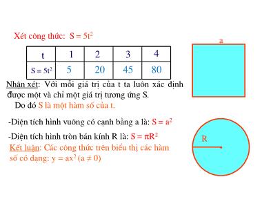 Bài giảng Đại số Lớp 9 - Chương 4, Bài 1: Hàm số y = ax2 (a ≠ 0)