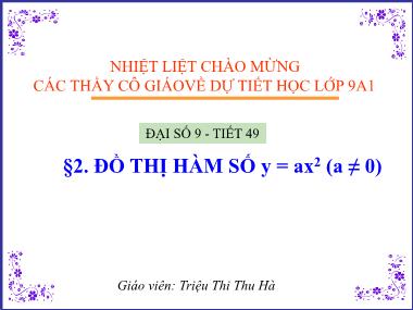 Bài giảng Đại số Lớp 9 - Chương 4, Bài 2: Đồ thị hàm số y = ax2 (a ≠ 0) - Triệu Thị Thu Hà
