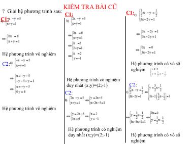 Bài giảng Đại số Lớp 9 - Tiết 44: Ôn tập chương 3 Hệ hai phương trình bậc nhất hai ẩn (Tiết 1)