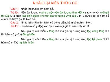 Bài giảng Đại số Lớp 9 - Tiết 47: Hàm số y = ax2(a ≠ 0). Đồ thị hàm số y = ax2(a ≠ 0). Luyện tập