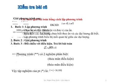 Bài giảng Đại số Lớp 9 - Tiết 62: Giải bài toán bằng cách lập phương trình - Phạm Phúc Đinh