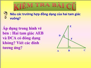Bài giảng Hình học Khối 8 - Chương 3, Bài 8: Các trường hợp đồng dạng của tam giác vuông