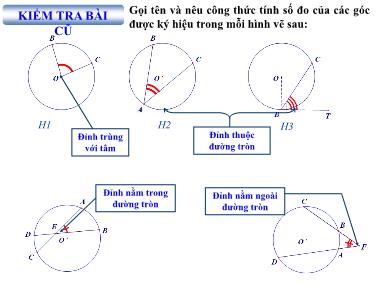 Bài giảng Hình học Khối 9 - Chương 3, Bài 5: Góc có đỉnh ở bên trong đường tròn. Góc có đỉnh ở bên ngoài đường tròn