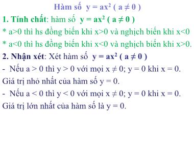 Bài giảng môn Đại số Lớp 9 - Chương 4, Bài 2: Đồ thị hàm số y = ax2 (a ≠ 0)