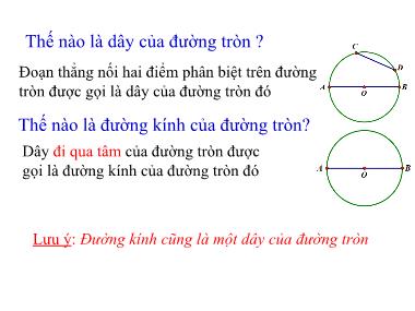 Bài giảng môn Hình học Lớp 9 - Chương 2, Bài 2: Đường kính và dây của đường tròn