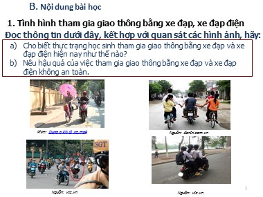 Bài giảng Giáo dục công dân Lớp 7 - Ngoại khóa An toàn giao thông - Bài 5: Cách đi xe đạp, xe đạp điện an toàn