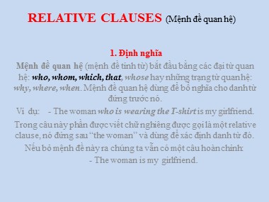 Bài giảng Tiếng Anh Lớp 9 - Relative clauses (Mệnh đề quan hệ)