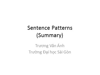 Bài giảng Tiếng Anh - Sentence Patterns - Trương Văn Ánh