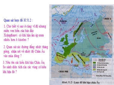 Bài giảng Địa lí 7 - Bài 53: Thực hành Đọc, phân tích lược đồ, biểu đồ nhiệt độ và lượng mưa châu Âu