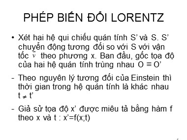 Bài giảng Vật lí 2 - Chương: Phép biến đổi Lorentz