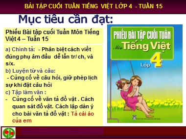 Bài tập cuối tuần Tiếng Việt Lớp 4 - Tuần 15