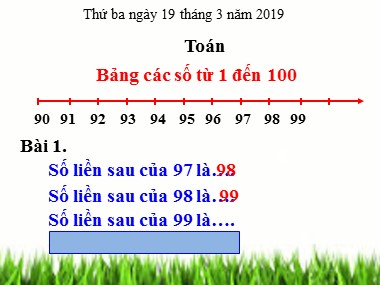 Bài giảng Toán Khối 1 - Bảng các số từ 1 đến 100