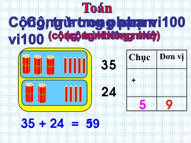 Bài giảng Toán Khối 1 - Cộng, trừ trong phạm vi 100 (Cộng, trừ không nhớ)