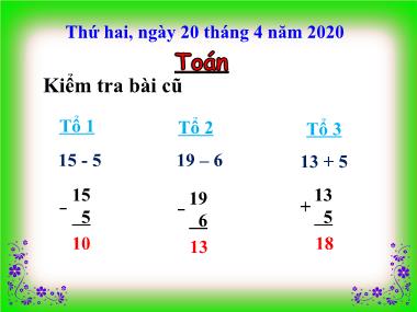 Bài giảng Toán Lớp 1 - Giải toán có lời văn - Năm học 2019-2020 (Bản đẹp)