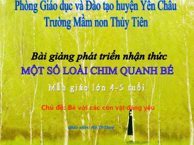 Bài giảng Mầm non Lớp Chồi - Phát triển nhận thức - Chủ đề: Bé với các con vật đáng yêu - Một số loài chim quanh bé - Hà Thị Thuý