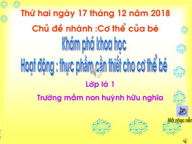 Bài giảng Mầm non Lớp Lá - Chủ đề nhánh: Cơ thể của bé - Hoạt động: Thực phẩm cần thiết cho cơ thể bé - Trường Mầm non Huỳnh Hữu Nghĩa