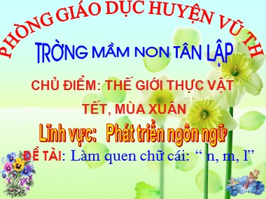 Bài giảng Mầm non Lớp Lá - Phát triển ngôn ngữ - Chủ điểm: Thế giới thực vật Tết, mùa xuân - Đề tài: Làm quen chữ cái N, M, L - Trường Mầm non Tân Lập