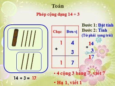 Bài giảng Toán Khối 1 - Phép cộng dạng 14+3 (Bản hay)